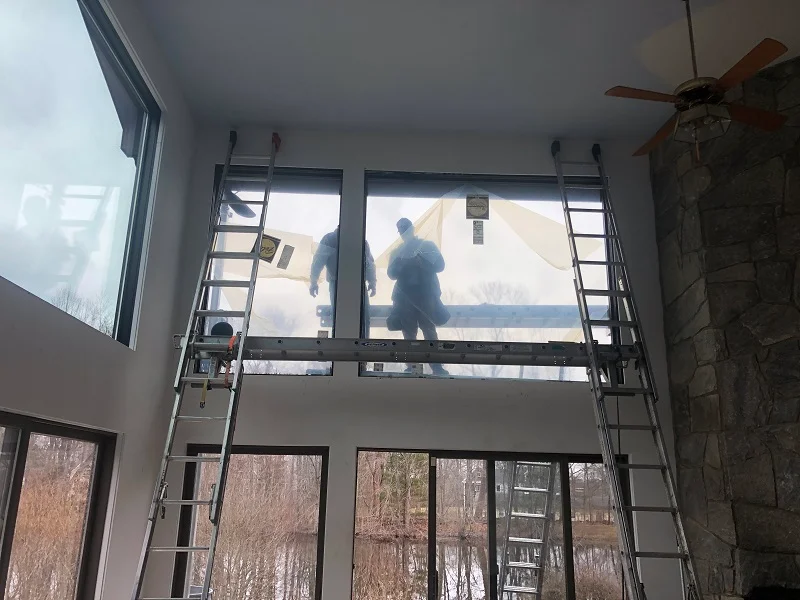 Interior scaffolding was setup to install these windows